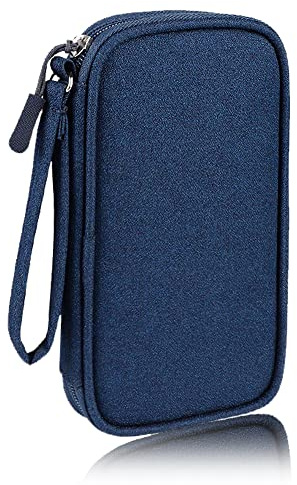 DUMEALAGR Electronics Organizer Bag Pouch Cable Charger Case Travel Shockproof Cord Carrying Case for Earphone Powerbank USB Hard Drive SD Card (Navy)