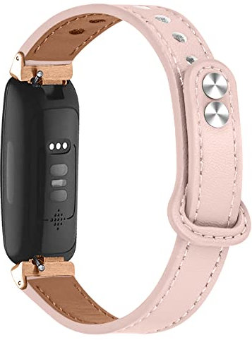 Gimuk Lederarmband kompatibel mit Fitbit Inspire 2 Armband für Damen und Herren, echtes Leder, Sportarmband Ersatzarmband für Fitbit Inspire HR/Inspire/Ace 2/Ace 3, Small/Large, Leder (Rosa+Roségold)