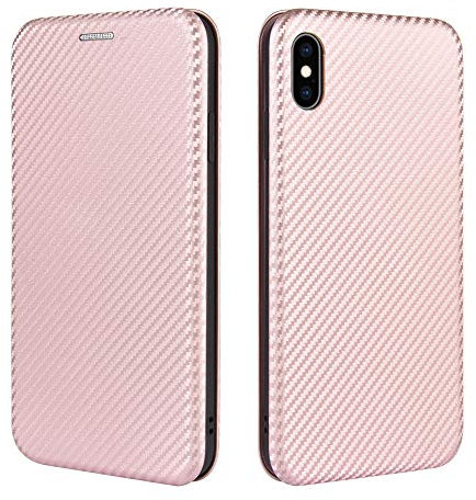 Compatible with iPhone Xs Max 6.5, Carbon Fiber Flip Case Carbon Fiber Hybrid Case Shockproof Wallet Cover with Strap Case for iPhone Xs Max 6.5