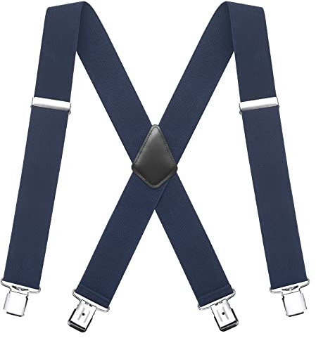 FACATH Herren Hosenträger X Style 5cm Breite 2 Zoll Heavy Duty Hosenträger für Hosen mit 4 Starken Metallclips, Smoking Verstellbare und elastische Hosenträger für Herren und Damen Hosen(Blau)