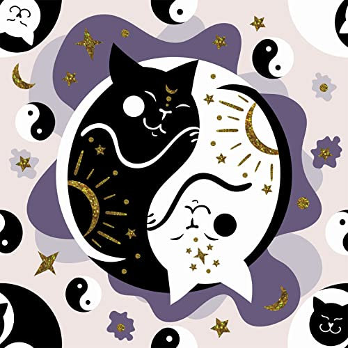 HEKO PANELS Stoff Oxford Wasserdichte Meterware Canvas-Stoff Polyester Stoff Zum Nähen Nähstoffe Möbelstoffe Dekostoffe Wasserabweisend Blickdicht Katzen Yin Yang Lila 1 Meter 155 x 100 cm