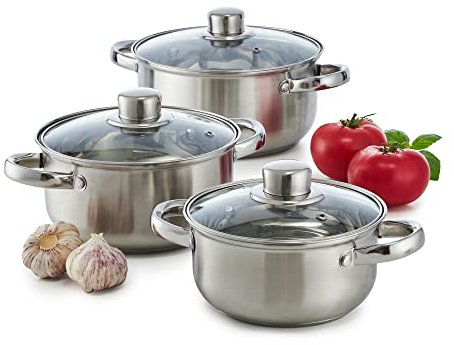 DOMOTTI Topfset 3-teilig Kochtopf-Set aus Edelstahl mit Glasdeckel Edelstahl Kapselboden Induktionsgeeignet Spülmaschinengeeignet Tully