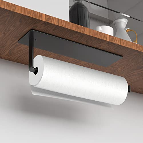 Drucilla Porte Sopalin, Porte Derouleur Essuie Tout Mural de Cuisine sans Perçage, Porte Rouleau de Papier sous l'armoire, Acier Inoxydable Support Sopalin Auto-Adhésif pour Salle de Bain, Noir, 26cm