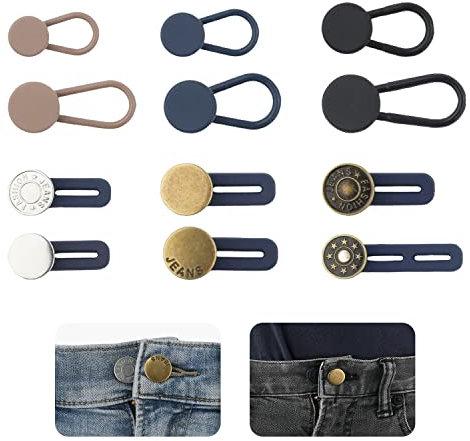 12pcs Extension de Ceinture Pantalon, Réglable Rallonge de Bouton Pas de Couture Instantanée Ensemble d'Extensions de Ceinture Extensions de Taille de Jean pour Femmes Hommes (4 Tailles)