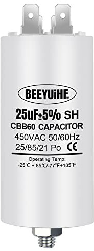 BEEYUIHF CBB60 25uf Condensateur de Démarrage 25µF Moteur condensateur 45 x 95 mm 50 / 60Hz 450VAC avec vis M8 pour moteur électrique/sèche-linge/Machine à Laver