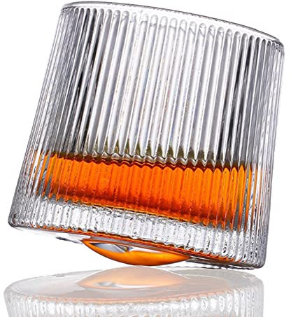 Tuzsocr Rotation à 360°Verres à Whiskey en Cristal,Verres Whisky Scotch,Verre à vin rouge fond sphérique pivotant,Verre cristal sans plomb-180ml-Parfait la Maison,Les Restaurant,s Les Fêtes (Style 1)