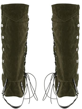 Harilla Piraten Stiefelstulpen Steampunk Kunstleder Kostümzubehör Piraten Stiefelstulpen Schuhüberzug Mittelalterliche Beinstulpen für Cosplay Halloween Party, GRÜN