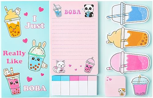 Milk 550 Blätter Haftnotizen Set Milch Tee geformte Papierclips Neuheit Selbstklebende Haftnotizen Schreiben Memo Pads für Kinder Home Office Schulbedarf Seite Marker Geschenk für Lehrer Schüler