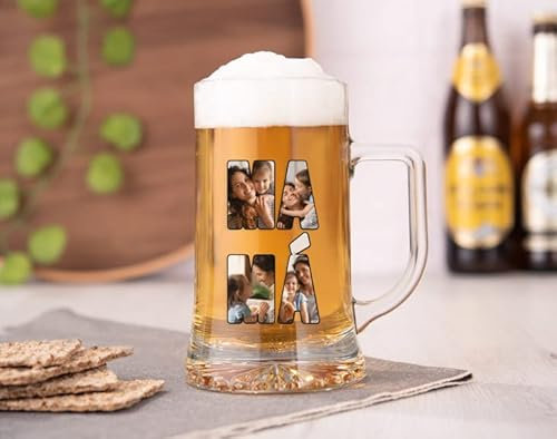 Made in Gift Regalo Mamá - Jarra Cerveza Personalizada - Vidrio con Impresión a Color - 50 cl - Foto y Diseño Especial para Ella