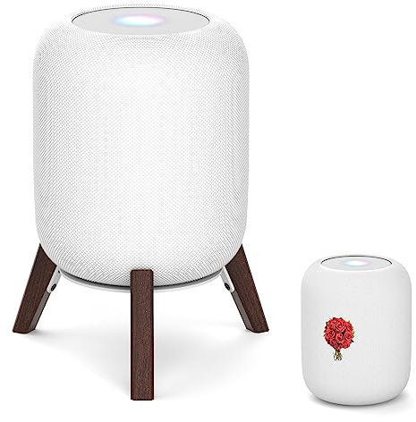 Dinghosen Table Wood Stand for HomePod 2nd Gen Speaker with Dust-Proof Cover, Anti-Slip Wooden Desktop Speaker Stand Compatible with Homepod 2 Wood Tripod Holder with Sturdy Metal Frame, White