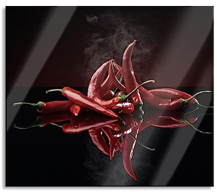Feurige rote Chili-Schoten Herdabdeckplatte & Spritzschutz aus Echtglas | Für Herd-Kochfelder | 60x52 cm