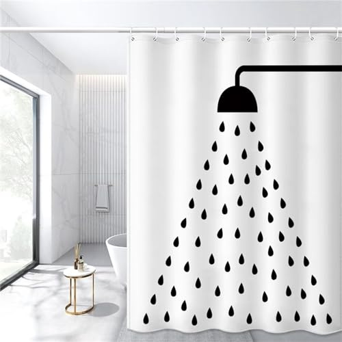 Syiboo Duschvorhang Weiß schwarz 200x90cm Duschvorhäng Anti Schimmel,Wasserabweisend Stoff Duschrollo Waschbar,3D Draussen Bad Vorhang Schnell Trocknend,Badewanne Badezimmer Decor Vorhänge