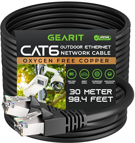 GEARit Cat6 Outdoor Ethernet Cable (30m) 23AWG Pure Copper, FTP, LLDPE, Waterproof, Direct Burial, In-Ground, UV Resistant, POE, Network, Lan, Internet, Cat 6, Cat6 Cable - 30 Meters