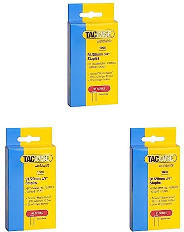 Tacwise 284 Type 91/20mm Staples for Staple Gun (1000) 20 mm 0284 (Pack of 3)