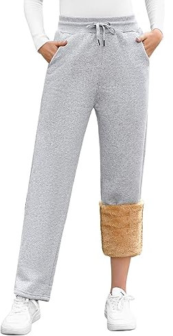 UMIPUBO Womens Fleece Lined Joggers Pant Thermal Sherpa Sweatpants with Pockets Winter Warm Tracksuit Bottoms Jogging Pants Drawstring Sport Trousers for Ladies Running Fitness (Light Grey, M)