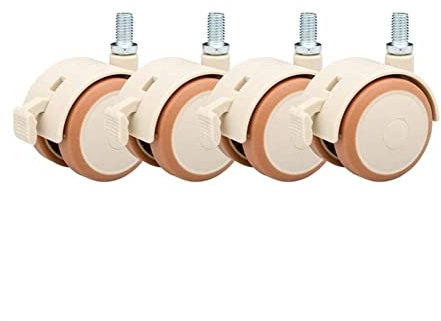 Bürorollen, Set mit 4 einschraubbaren Rädern – 4 mit Feststellfunktion, Universalrad, geräuschlose Gummiradrollen (Beige, 6 mm)