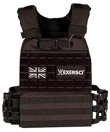 Exersci® Tactical Weighted Vest (1.5kg - 23.5kg) - Calisthenics, Bodyweight Workouts, HIIT, Cardio & Strength Training (15kg Vest (Vest + 2 x 4.25kg + 5kg Plate), BLACK)