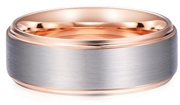 Mesnt Bague Fiançailles Homme, Bague de fiançailles Promise brossée, Bords arrondis en Tungstène pour Homme Femme Or Rose, Taille 64