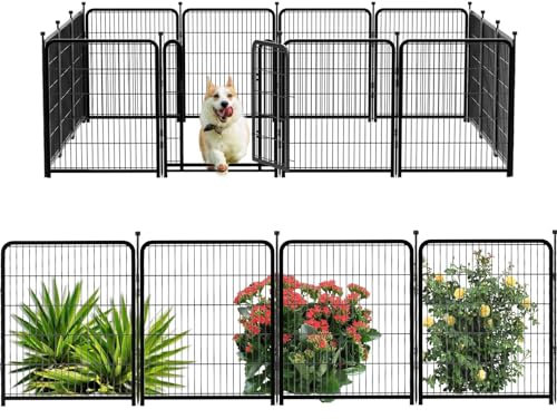 Getlay Laufstall für Hunde, 61 cm (H), 16 Paneele, Hundezaun für den Außenbereich, aus Metall, strapazierfähig, für Wohnmobil, Camping, Garten, Hof, breite Tür, niedrige Schwelle, Hundezaun, insgesamt