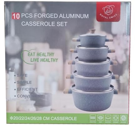 Royal Swiss - Juego de sartenes (5 unidades, incluye 5 tapas de cristal, revestimiento antiadherente)