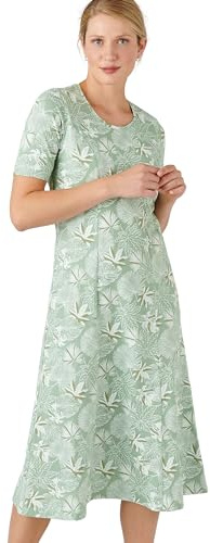 Damart Jersey Dress Women Flared Short Sleeves - 26 Green