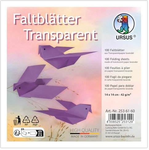 Ursus 2536150 - Faltblätter Transparent Lavendel, 42 g/m², 100 Faltblätter 14 x 14 cm, durchgefärbt