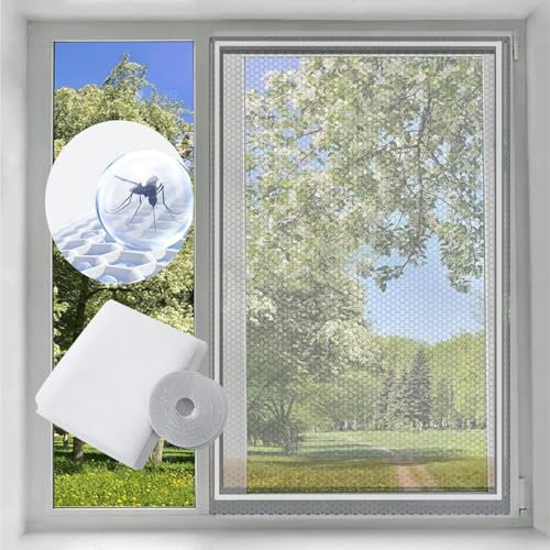 Bokaiya Moustiquaire Fenêtre, Moustiquaire Transparente Universelle pour Fenêtre, Filet Anti-Moustiques Adhésif, DIY Moustiquaire, Bricolage, Taille Maximale de la Fenêtre 130x150cm(Lot de 1, Blanc)