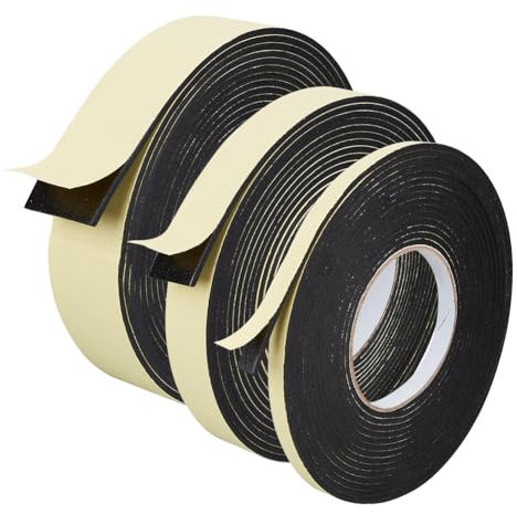 OLYCRAFT 15m/3 rouleaux de ruban mousse adhésif simple face 9.5mm 25mm 39.5mm de large Bande d'étanchéité noire en mousse éponge pour la décoration de la maison et du bureau-3~3.5mm d'épaisseur