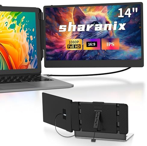 sharanix 14 Laptop Screen Extender, FHD 1080P IPS Dual Screen Laptop Monitor Extender, Portable Monitor for Laptops 13-17.3 Compatible with Win/Mac/Android/Switch