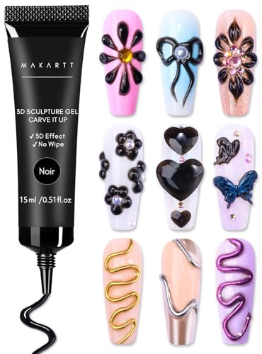 Makartt Gel 3D Nail Art - Blanc Rhinestone Glue Multifonctionnel pour Ongle, Colle à Ongles Transparent UV LED pour Charms DIY Design Sculpture Styling dans la Maison