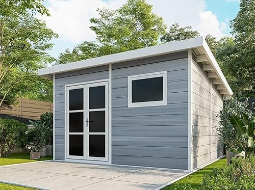 Direct ABRIS Abri de Jardin Composite Alma - 15m2 Gris Clair - Cabane - Cabanon de Jardin - Bois Composite - WPC - Atelier - Abri Velo