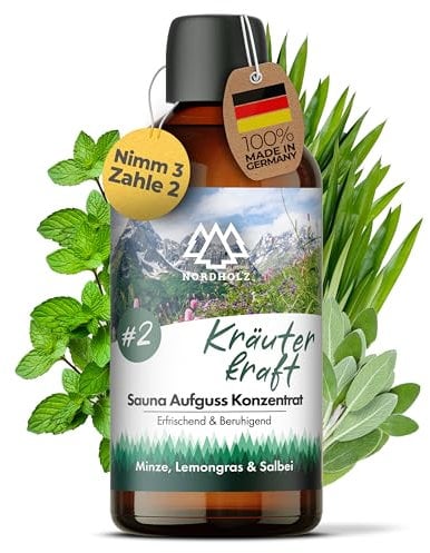 NORDHOLZ® Saunaaufguss [54 Sorten 15ml, 100ml, 250ml] - Sauna Aufgussmittel für intensive & erholsame - Sauna Zubehör (#2 Kräuterkraft, 100ml)