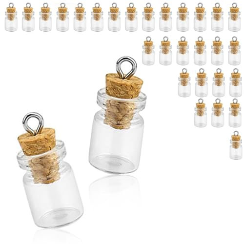WJUAN 30 Piezas Tarritos de Cristal Pequeños con Tapa, Lindas Hermosas, Mini Botellas con Corcho Fáciles Llevar, Botella Cristal para Decoración Manualidades Bricolaje