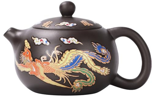 Cerámica Tetera Cerámica Tetera Dragón y Phoenix Tetera china Color Cambio de té Kung Fu con mango e infusor de 250 ml de ancho Tetera tradicional Regalo de té, paquete de espuma