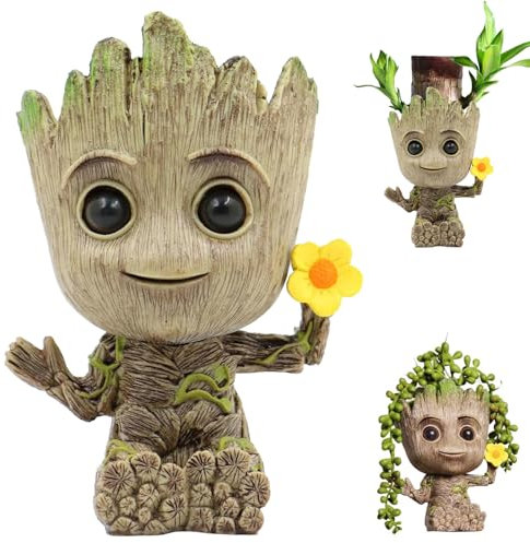 Groot Flower Pot, Decoración del Grot Acuario, Grot Maceta para Suculentas, Grot Maceta con Orificio de Drenaje, Baby Groot Macta, para Deco del Acuario/Decoración de Escritorio