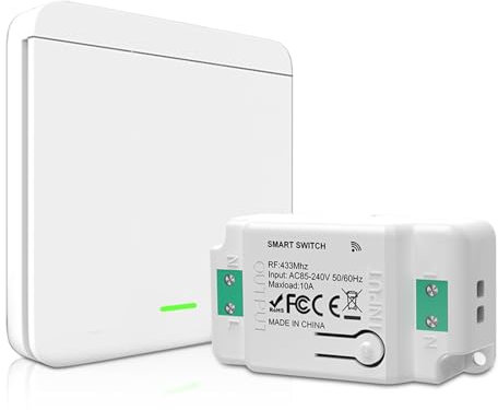 RANJIMA Funkschalter Funk-Lichtschalter Set, Funkschalter Licht 10A 230V, Funk Lichtschalter mit 1 Empfänger+1 Schalter, Innen 30M Reichweite,Keine Verkabelung Erforderlich,Drahtlos Schalter für Lampe