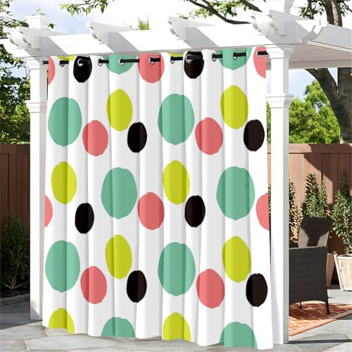 Treer Rideaux D'extérieur Impermeable, Rideau Exterieur Terrasse avec Oeillet, Opaque Protection Solaire Rideaux pour Pergola, Cabanon Jardin Exterieur, Gazebo (W140*L175cm,Rond élégant)