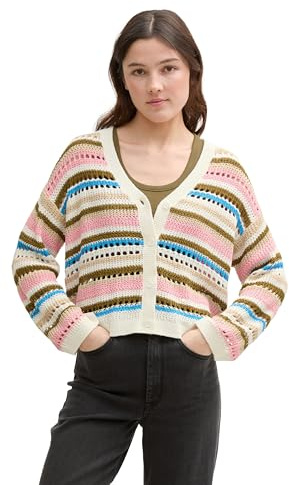 Tom Tailor Denim Damen Relaxed Fit Cardigan mit Lochmuster