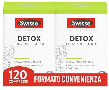SWISSE Detox - Colina Integratore con Cardo Mariano, Curcuma ed Estratto di Carciofo, Integratori Alimentari per Supporto Funzione Epatica - 120 Compresse Rivestite, Facili da Deglutire, Made in Italy