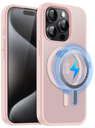 MOBESV Magnetisch Hülle für iPhone 15 Pro 6,1 Zoll, Handyhülle kompatibel mit MagSafe, Durchscheinende Matte Dünn Stoßfest Schutzhülle, Rosa