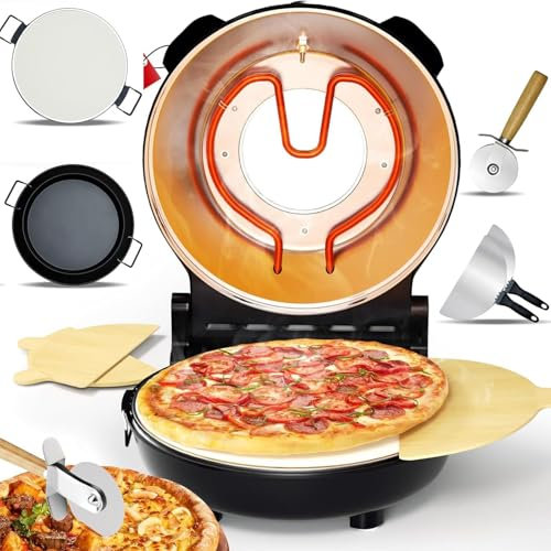 Four à Pizza éLectrique De Comptoir - ThermomèTres IntéGréS + Minuterie + FenêTre De Visualisation, Four à Pizza D'IntéRieur De 12 Pouces - Chauffe Jusqu'à 420 ℃