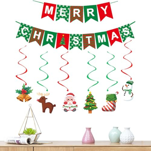 Tewzafiya Frohe Weihnachten Girlande, Weihnachtsbanner | Festliches Banner für | Frohe Weihnachten Igel Dekoration Geburtstagsdeko für Weihnachtsfeiern für Weihnachtshaus
