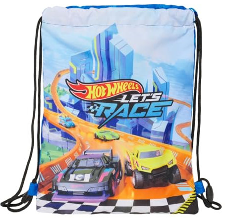 safta Hot Wheels Let's Race Rucksack für Kinder, flach, ideal für Kinder verschiedener Altersgruppen, bequem und vielseitig, Qualität und Widerstandsfähigkeit, 26 x 34 cm, Blau/Schwarz, M, Casual