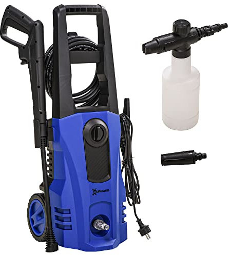 DURHAND Nettoyeur Haute Pression Puissance 150 Bars Max. débit 510 L/h Max, avec Roues, Moteur 1800W, câble 5m et Tuyau 6m, pour terrasse, Voiture, Jardin, 33 x 31,5 x 85 cm, Bleu