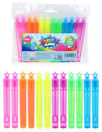 Henbrandt 144 x Neon Star Party Bubble Tubes with Wand Children's 4ml Bubbles Loot Bag Fillers Summer Games for Boys and Girls Kids Party Bags