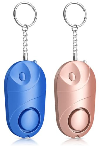 Alarme Personnelle Qoosea Safe Sound de Sécurité Personnelle Porte-clés sirène 140 DB avec lumière Alarmes de sécurité d'autodéfense d'urgence pour Enfants/Femmes/Personnes (Bleu/Rose)