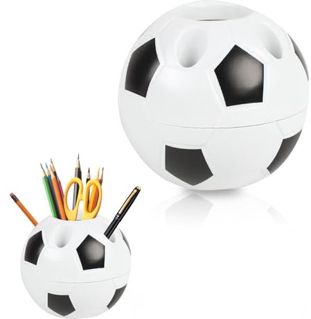 KHDULQ Pot à Stylos,Pot à Crayons en Forme de Ballon de Football,Organiseur Bureau avec 6 Trous,Porte Crayons Bureau,Rangement Stylo,Organiseur pour Matériel Scolaire (Noir)