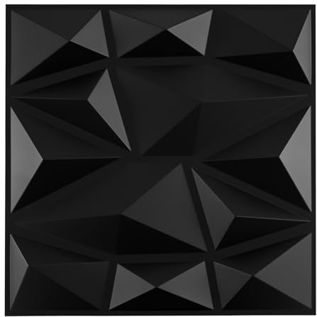 COSTWAY 50 Stück 3D Wandpaneele Diamant 30x30cm, Wandverkleidung Innen, Wanddeko Platten, Deckenpaneele, PVC, 4,5m², für Wohnzimmer, Schlafzimmer (Schwarz)