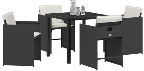vidaXL 5-Piece Garden Dining Set with Black Cushions in Synthetic Rattan - Outdoor Table and Chairs, 4 Seats, Patio Furniture, Balcony, Lounge, Patio, Summer, Modern, Relax