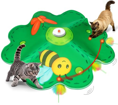 FEELNEEDY Jouet Chat Interactif, Point Rouge LED Mobile | Plumes Mobiles Dissimulées, Jouets pour Chats Rechargeable pour Intérieur, Canne à Plume pour Chats Adultes Ennuyés